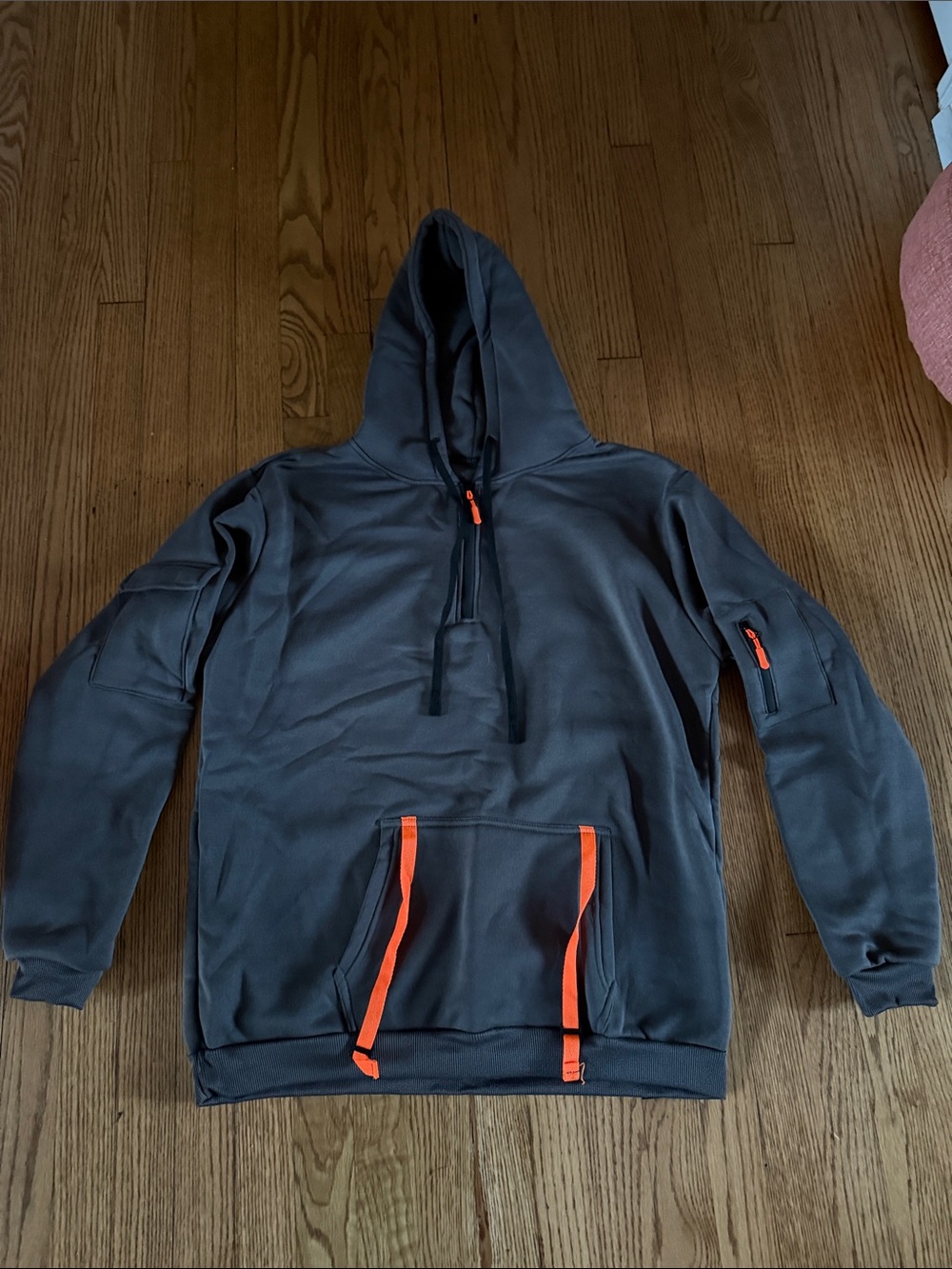 SHEIN Charcoal Gray Hoodie with Orange Accents